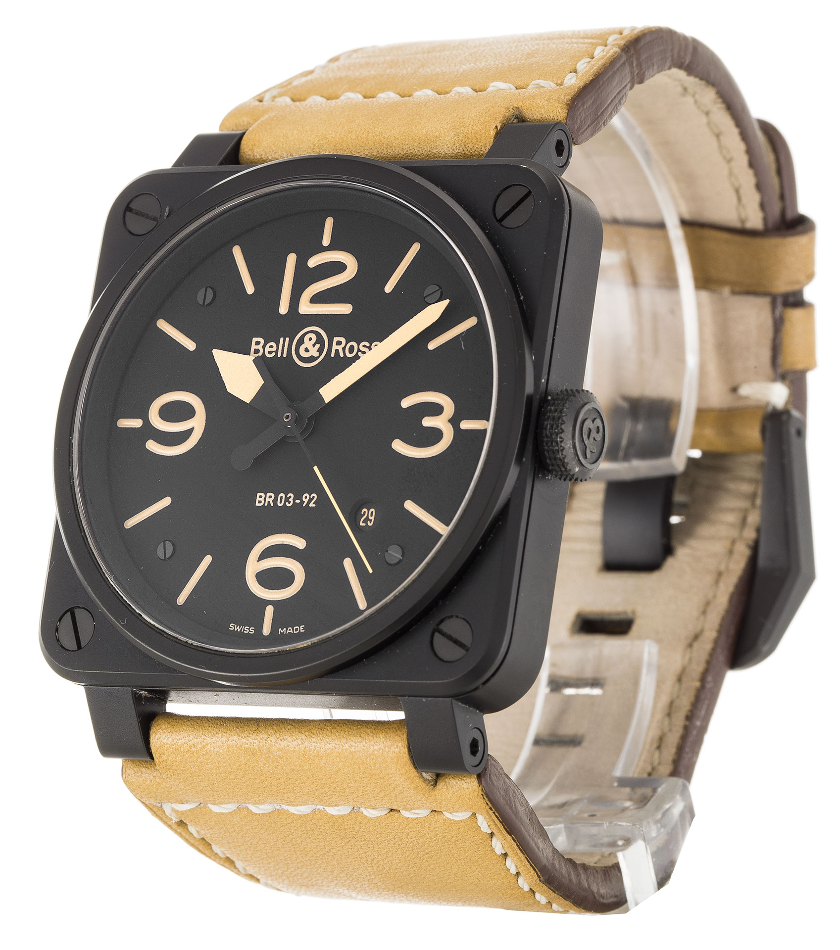 Replica Bell und Ross BR03-92 Schwarzes Dial Lederband-1
