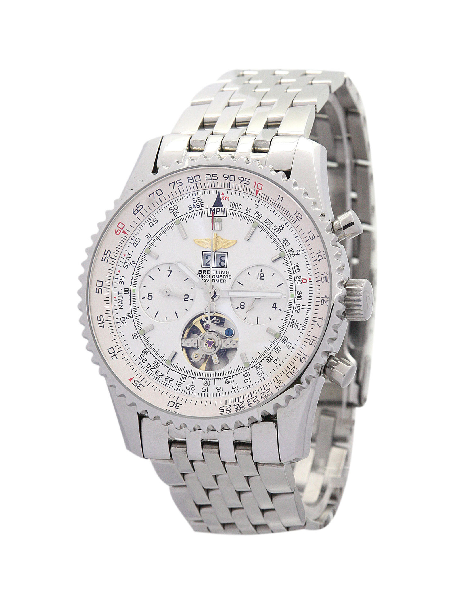 Replica Breitling Navitimer World Weißes Zifferblatt Edelstahlband A24322 46mm-1