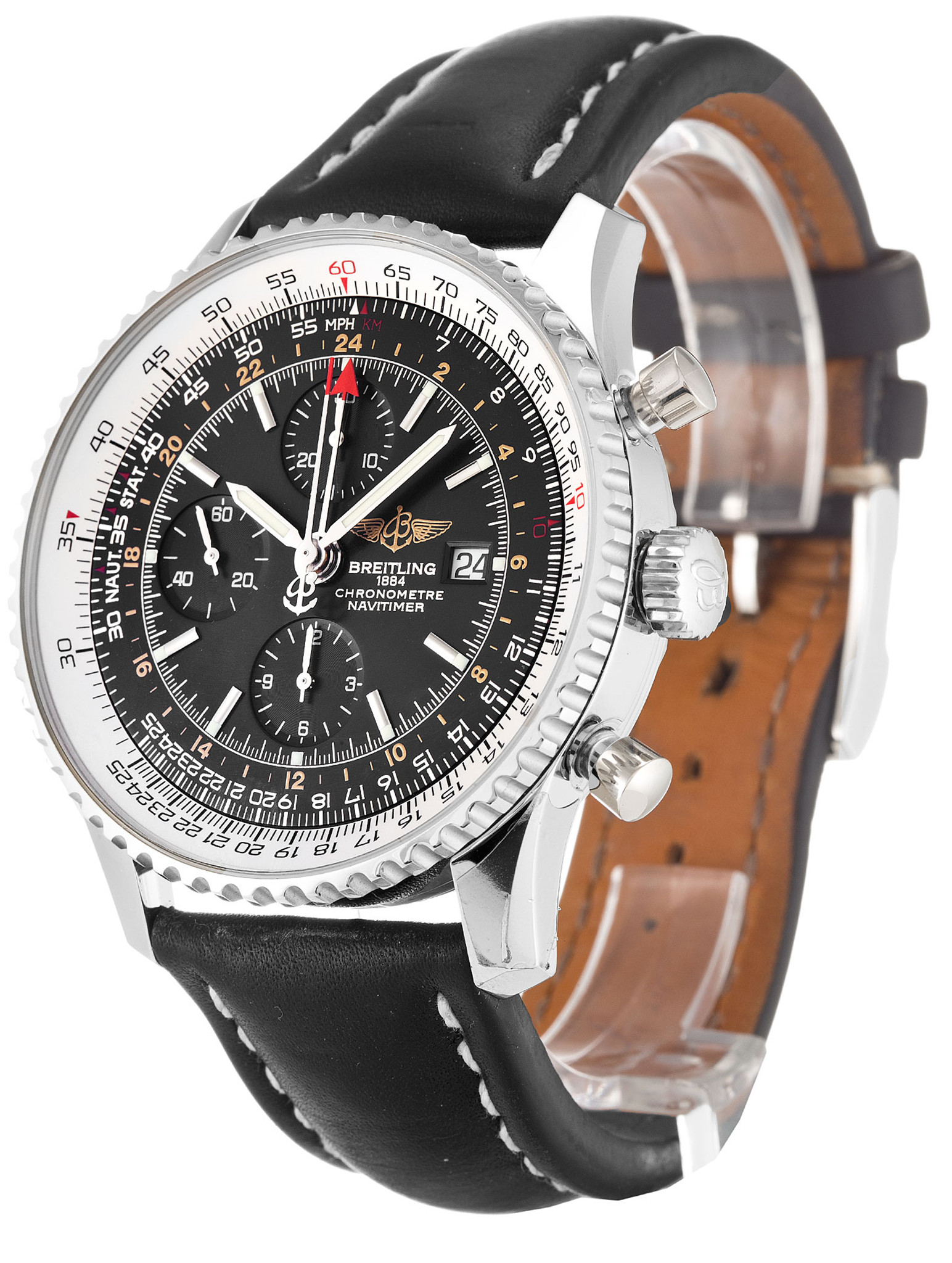 Replica Breitling Navitimer World Schwarzes Dial Leder Lederband A24322 46mm-1