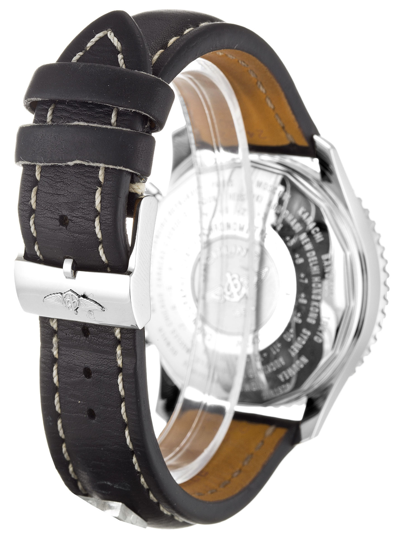 Replica Breitling Navitimer World Schwarzes Dial Leder Lederband A24322 46mm-2
