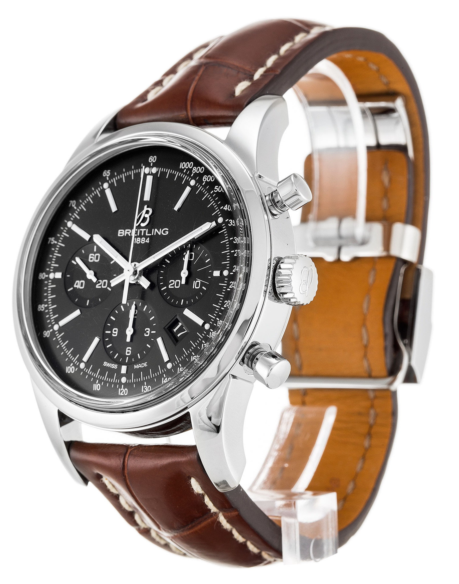 Replica Breitling Transocean Chronograph Schwarzes Zifferblatt Stick Marker AB0152 43mm-1