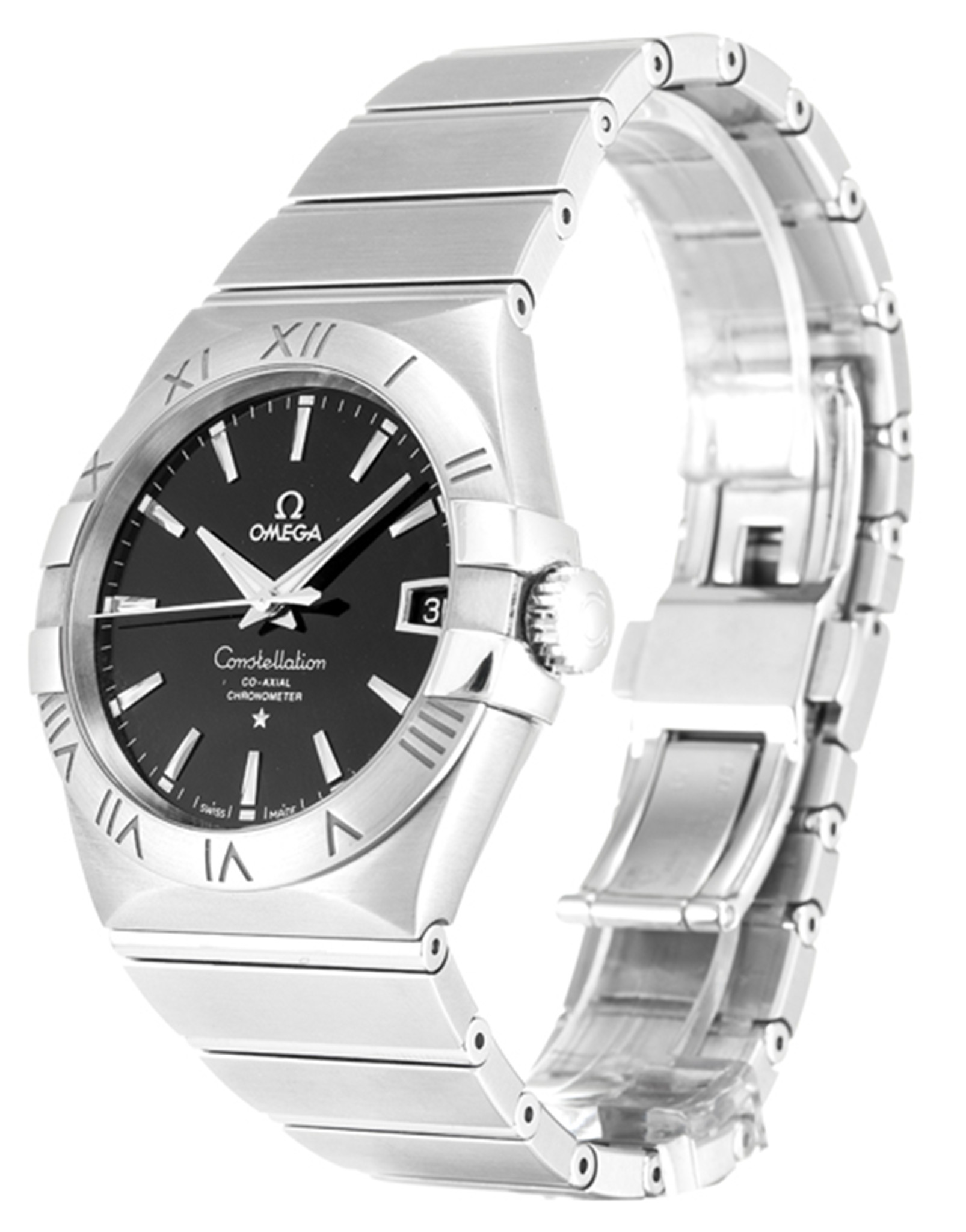 Replica Omega Constellation Chronometer Schwarzes Zifferblatt Stabmarkierungen 123.10.38.21.01.001 38mm-1