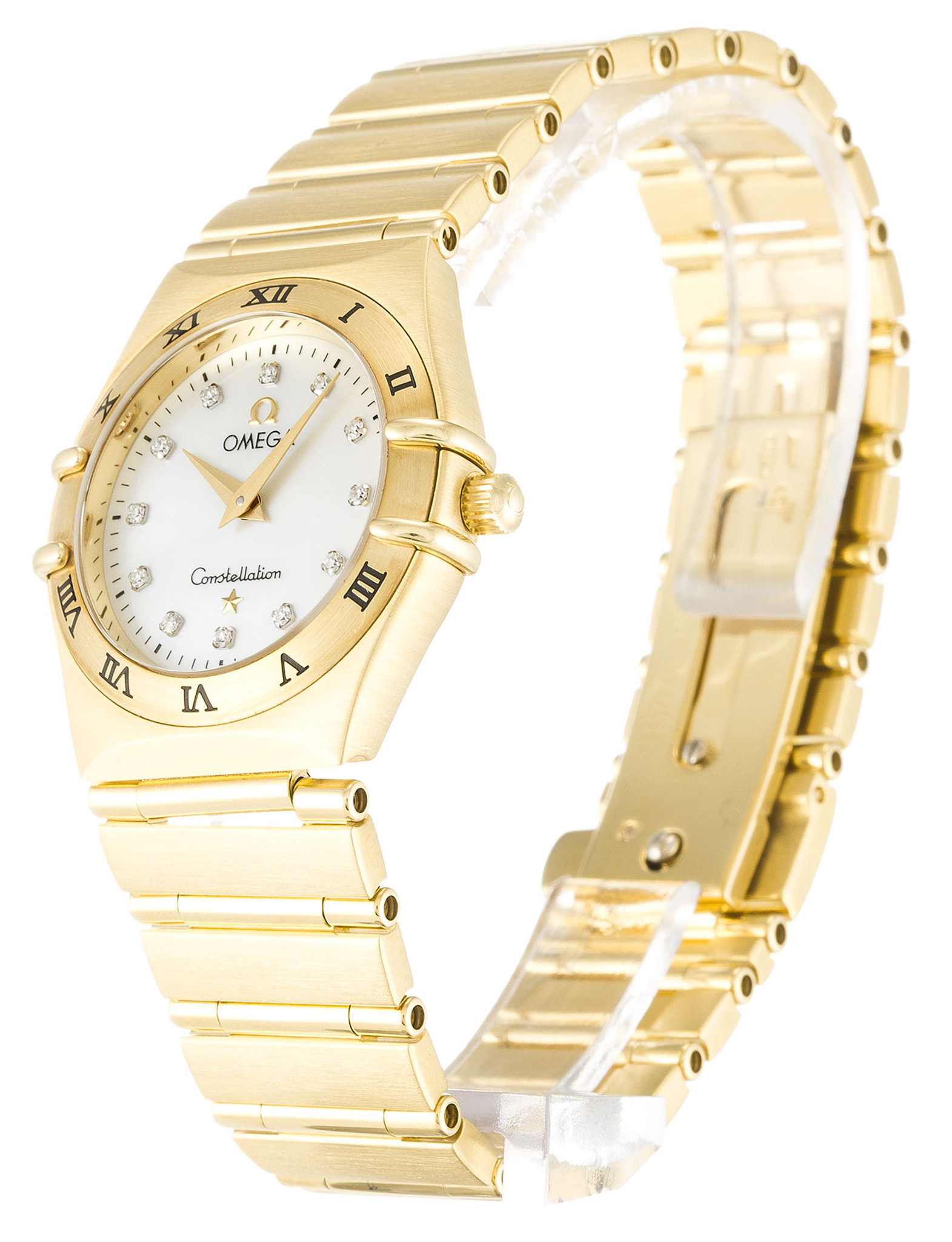 Replica Omega Constellation kleiner Gelbgold Gehäuse Diamantmarkierungen Dame 1172.75.00 25,5mm-1