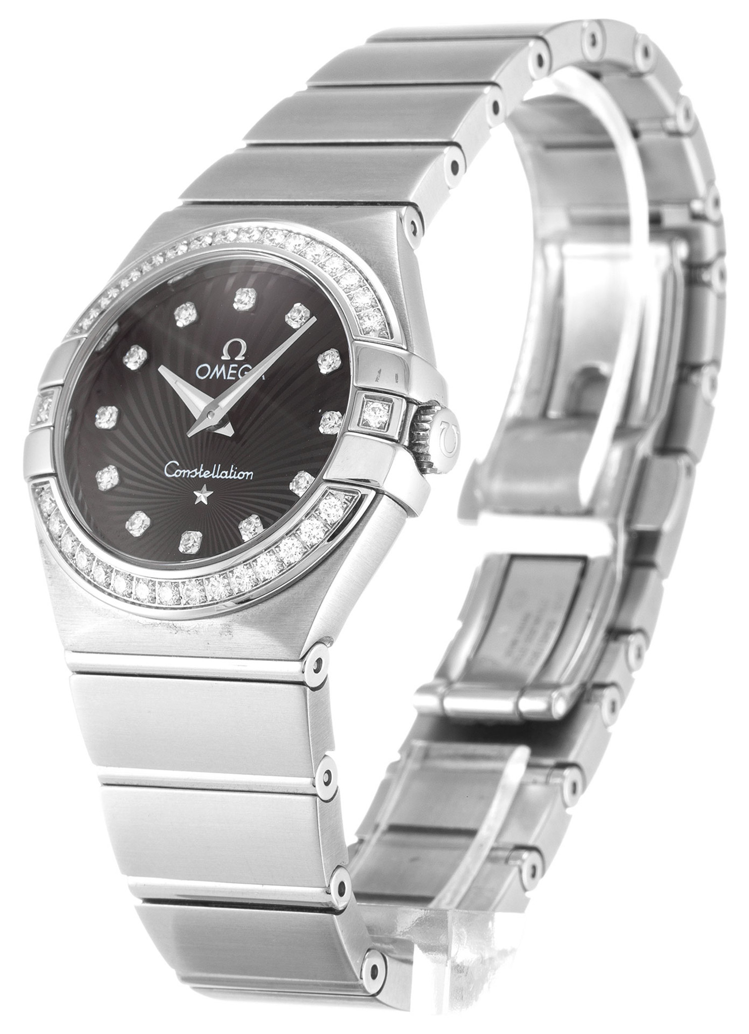 Replica Omega Constellation kleiner weißer Fall Diamantmarkierungen Dame 123.15.27.60.51.001 27mm-1