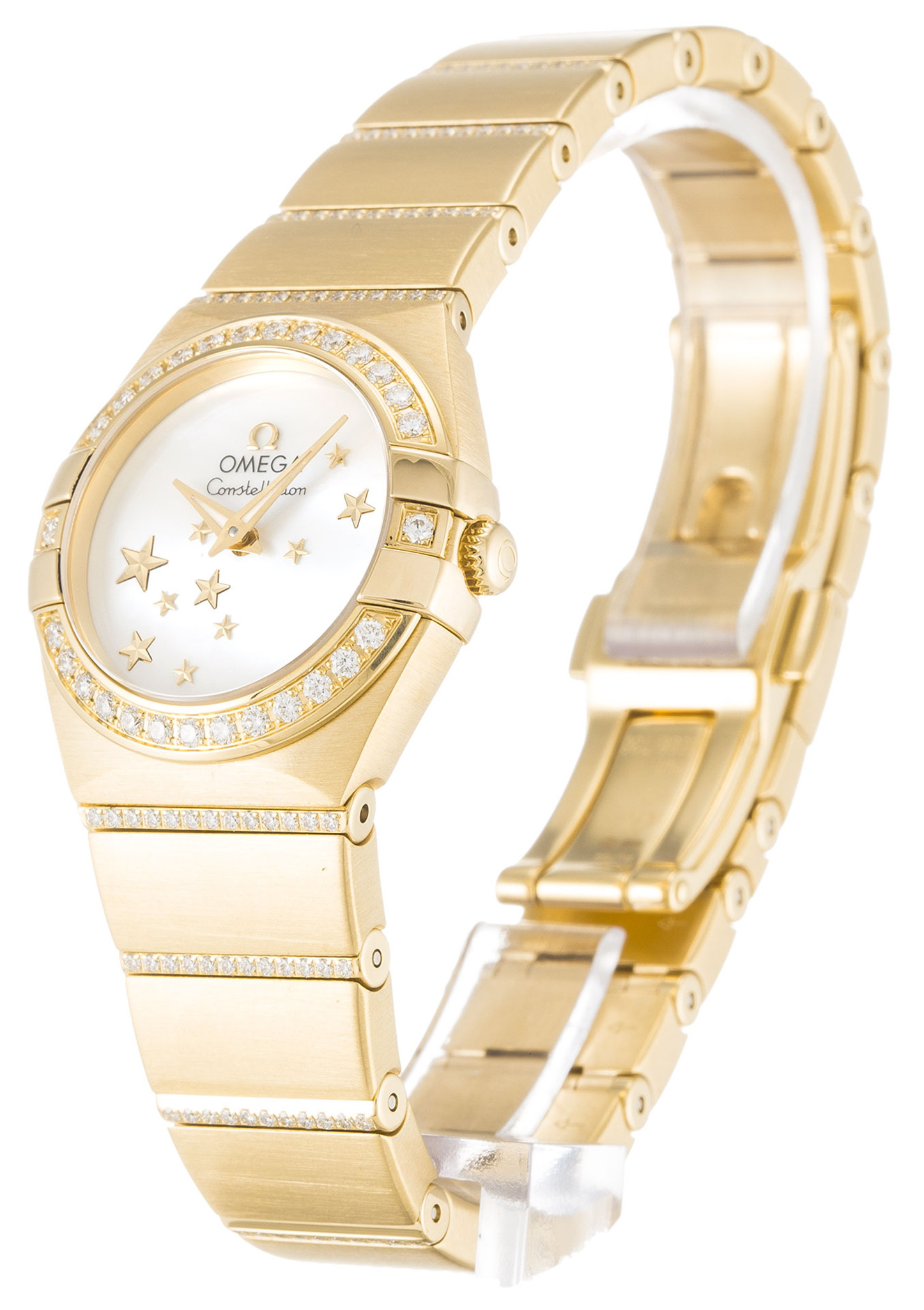 Replica Omega Constellation Weißes Zifferblatt Gelbgold Gehäuse Dame 123.55.24.60.05.002 24mm-1