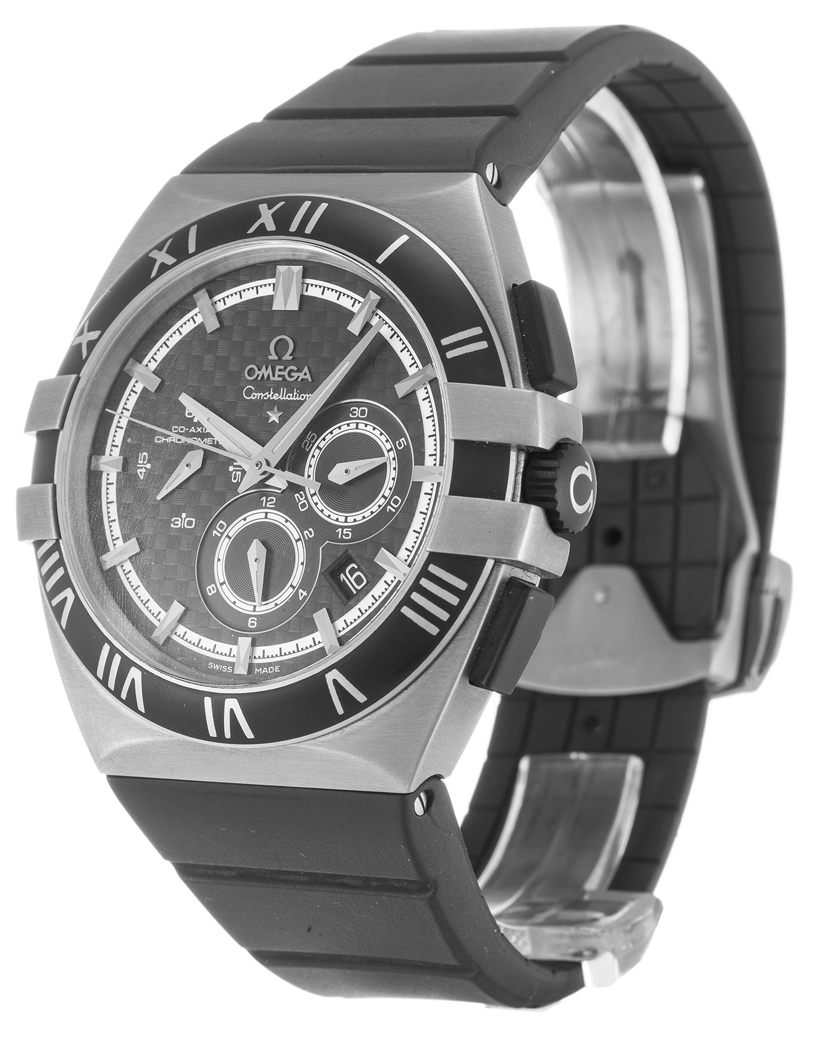 Replica Omega Constellation Doppeladler Schwarzes Dial Lederband 121.92.41.50.01.001 41mm-1