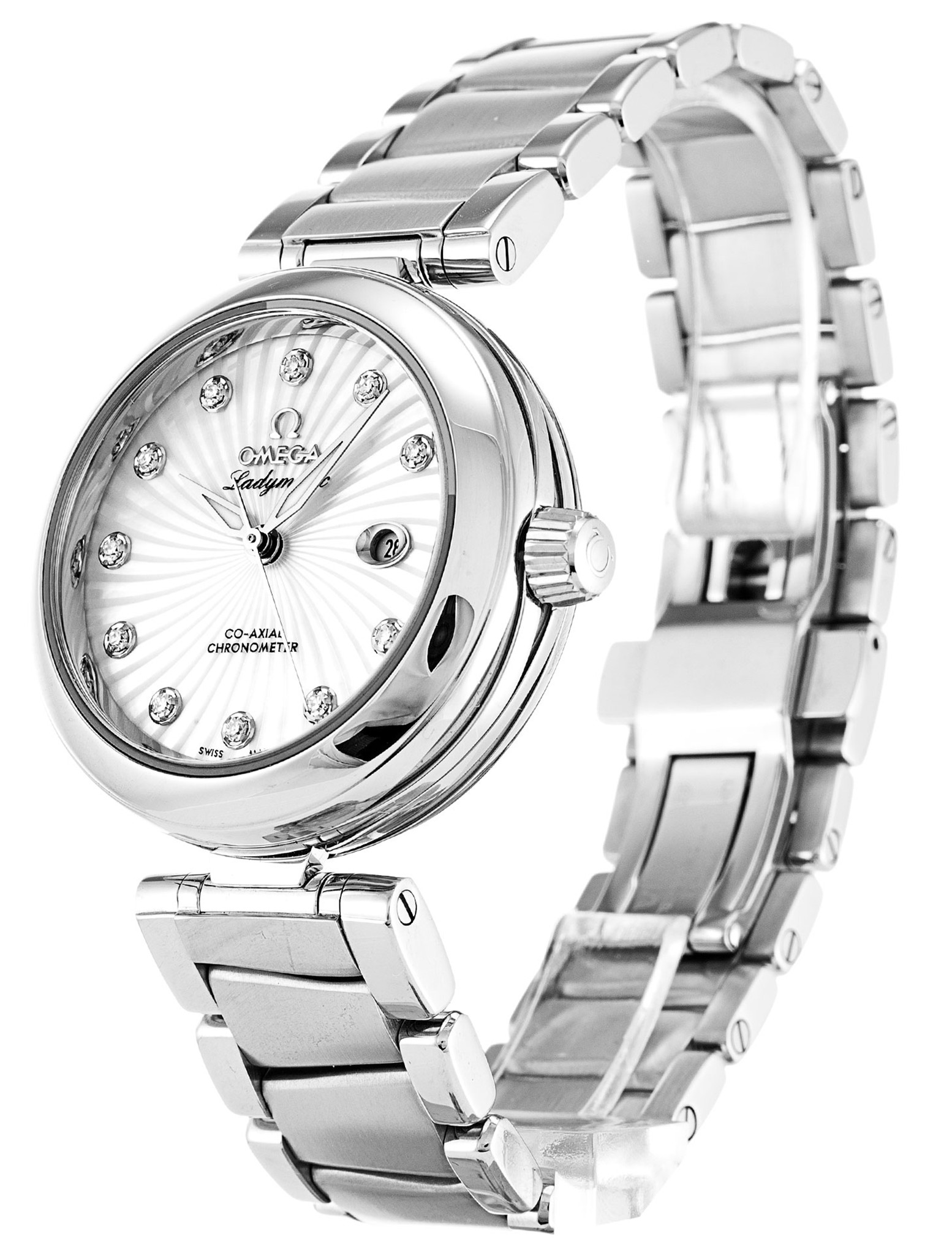 Replica Omega de ville Ladymatische weiße Dial Dial Diamond Marker425.30.34.20.55.001 34mm-2