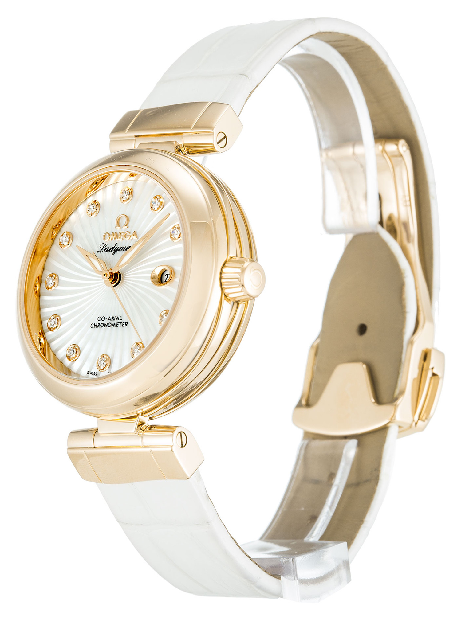 Replica Omega de ville Ladymatische weiße Zifferblatt Diamantmarkierungen 425.63.34.20.55.001 34mm-1