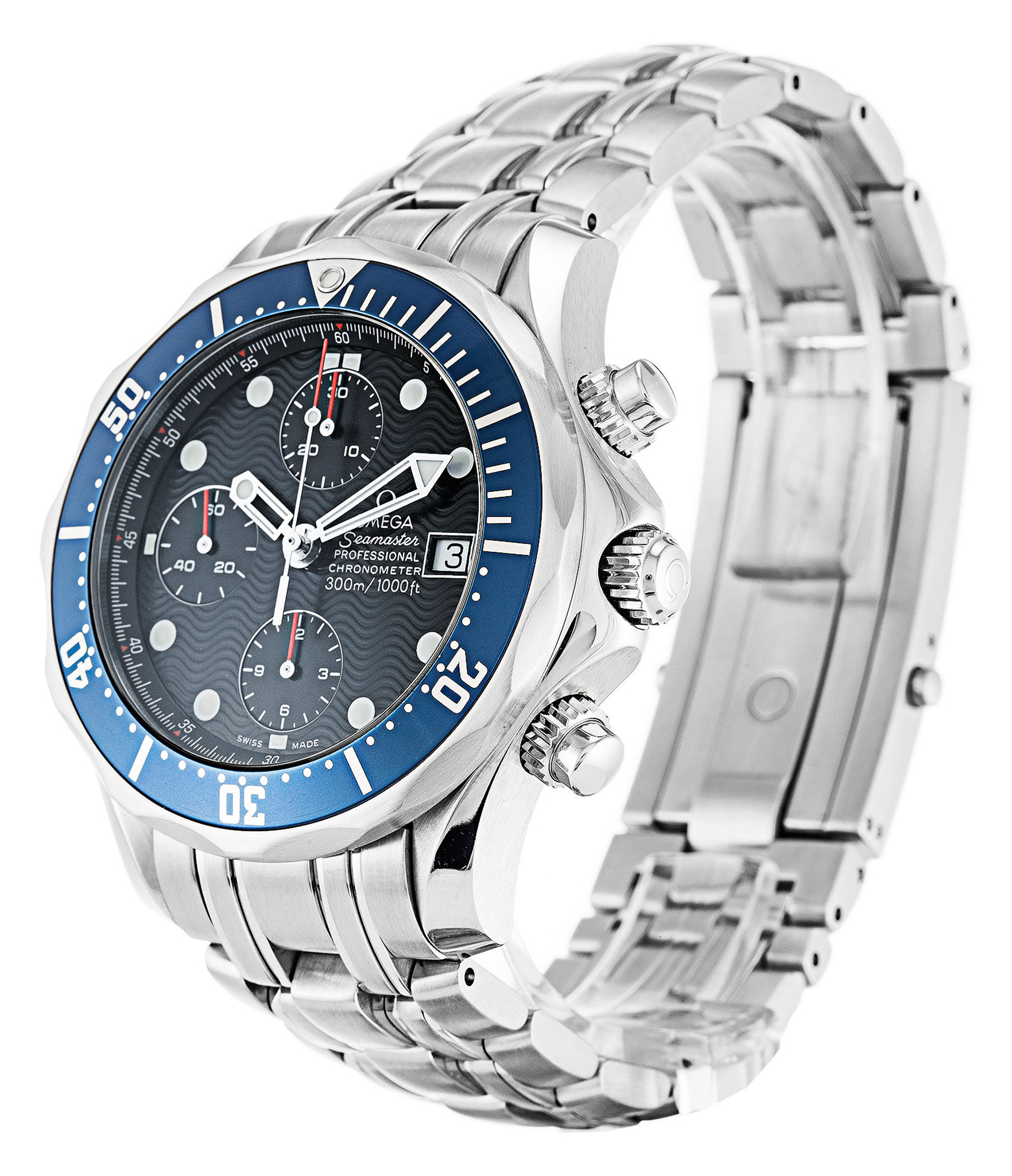 Replica Omega Seamaster Chrono Diver Schwarzes Zifferblatt Blaues Gehäuse 2599.80.00 41,5mm Quarz-1