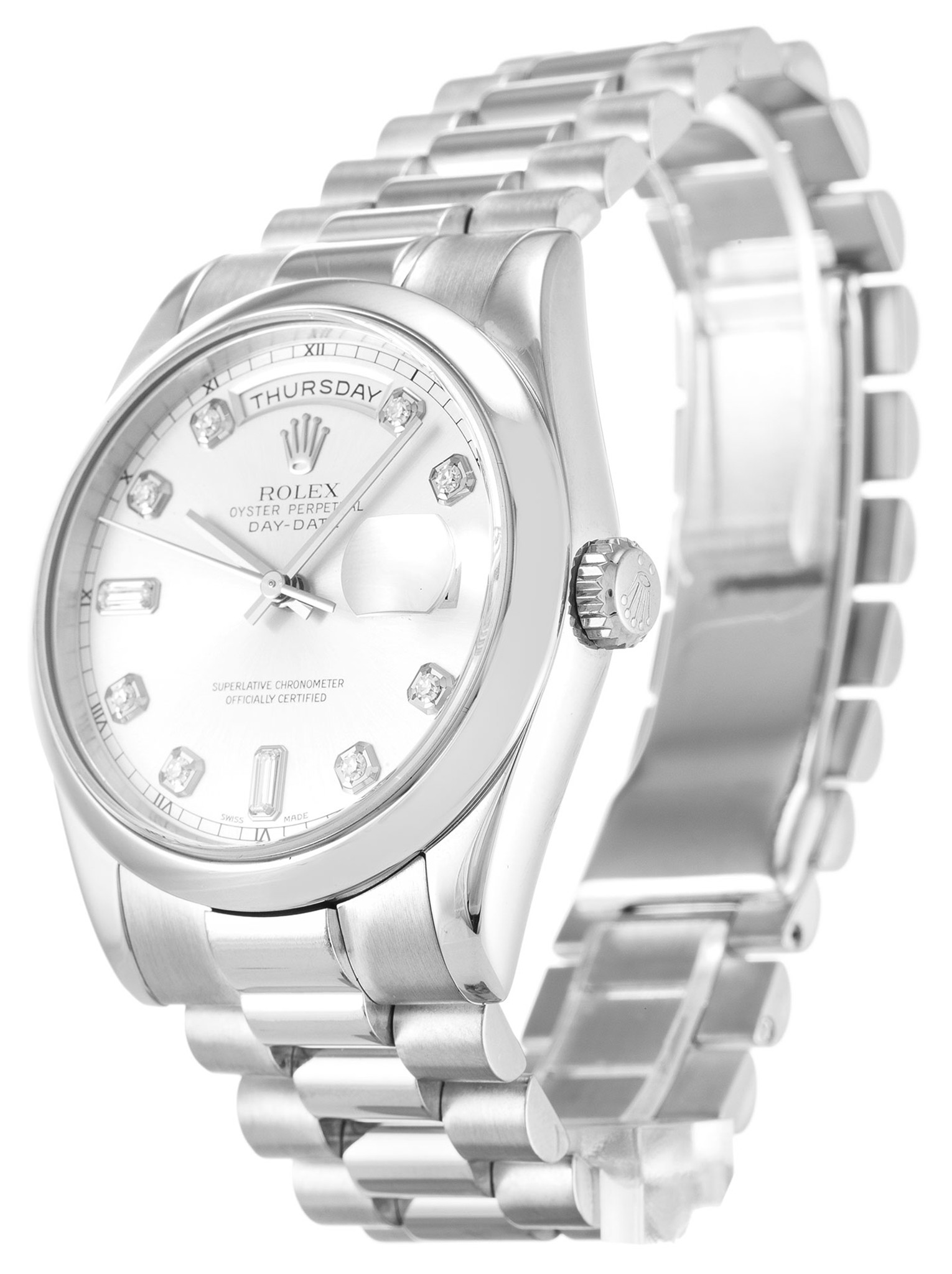 Replica Rolex Day Date Weißes Zifferblatt Dial Diamant Marker 118209 36mm-1