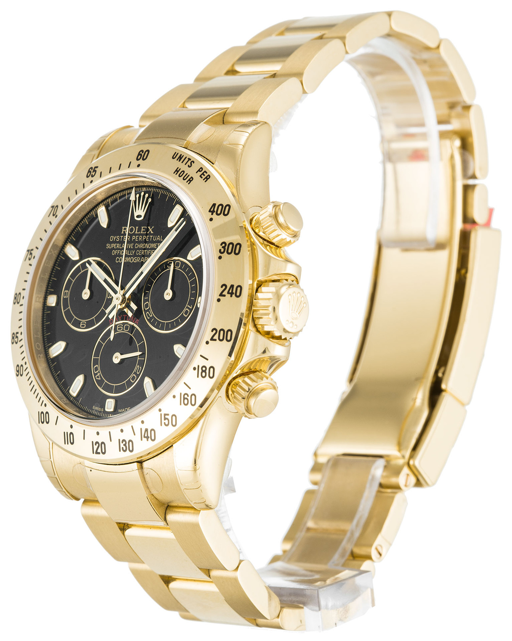 Replica Rolex Daytona Schwarzes Zifferblatt Gelbgold Case 116528 40mm-1