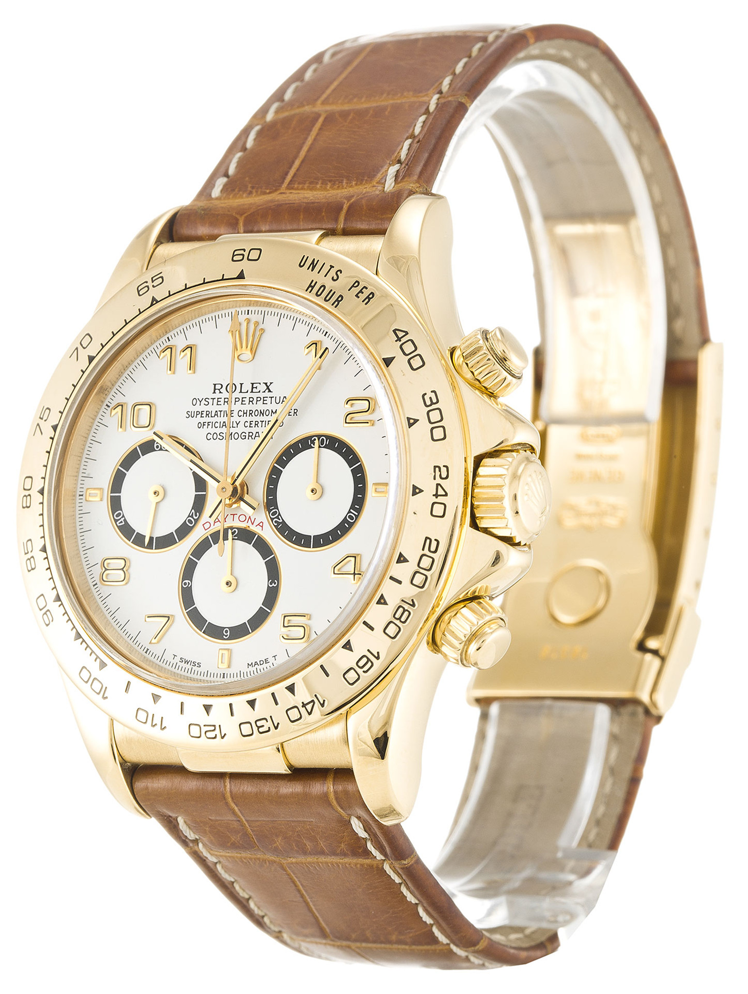 Replica Rolex Daytona Lederband Weißes Zifferblatt 16518 40mm-1