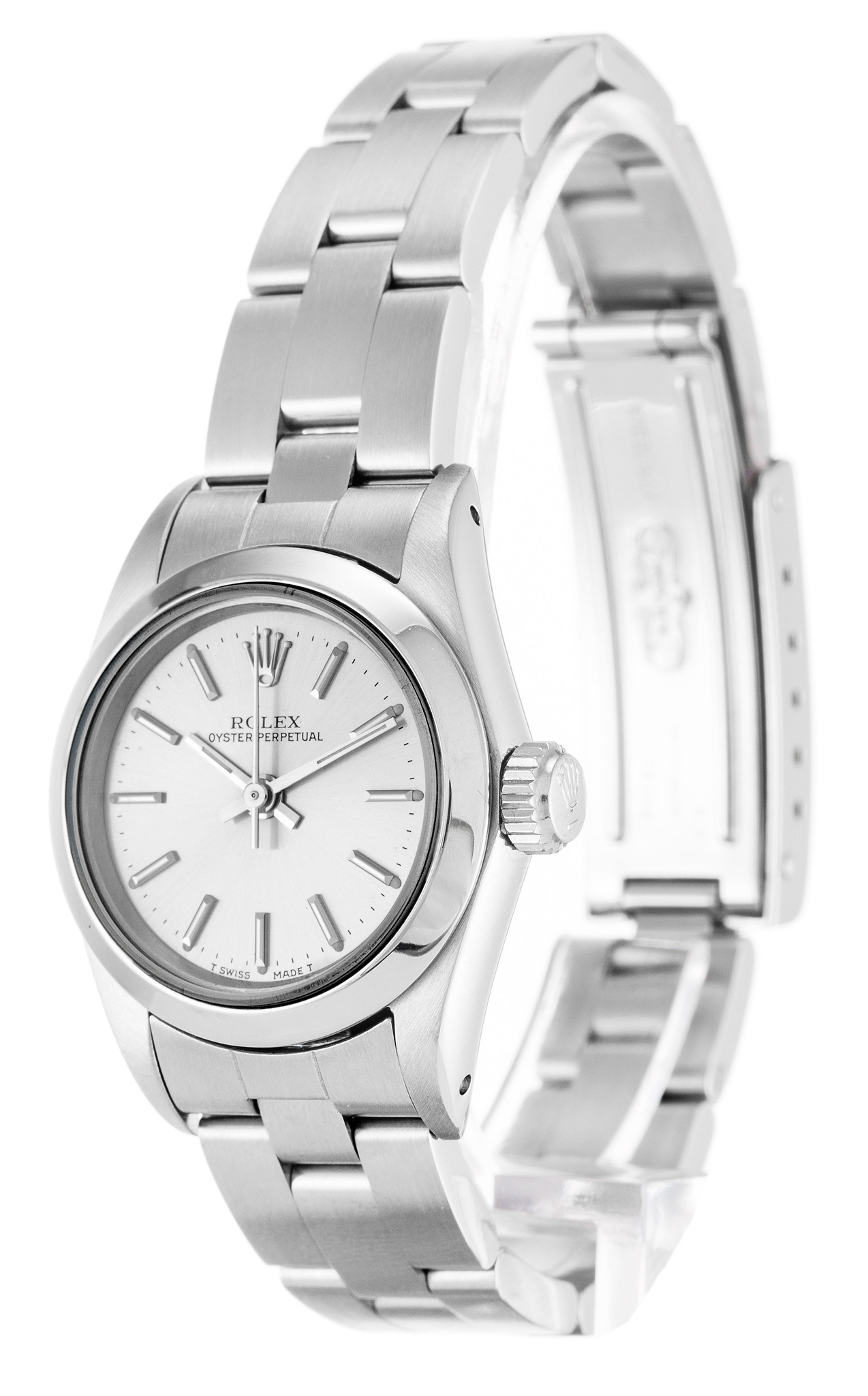 Replica Rolex Dame Oyster Perpetual Weißes Gehäuse Stick Marker 67180 26mm-1