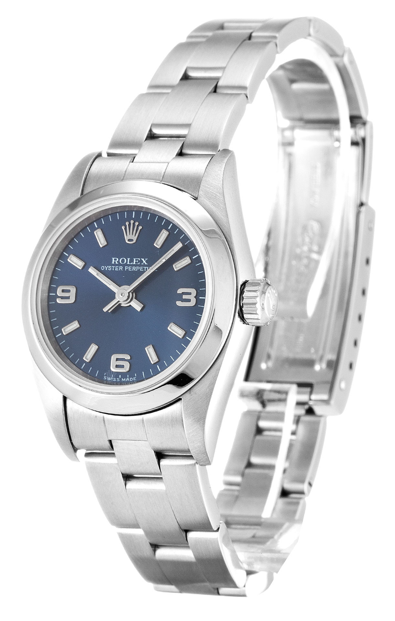 Replica Rolex Dame Oyster Perpetual Blaues Zifferblatt Stick Marker 76080 24mm-1