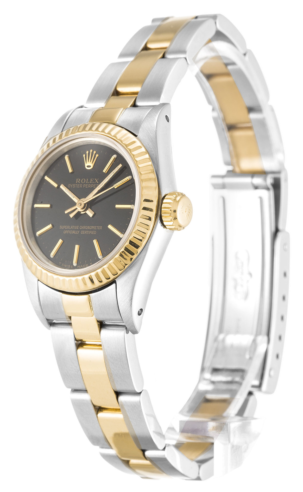 Replica Rolex Dame Oyster Perpetual Schwarzes Zifferblatt Stick Marker 67193 24mm-1