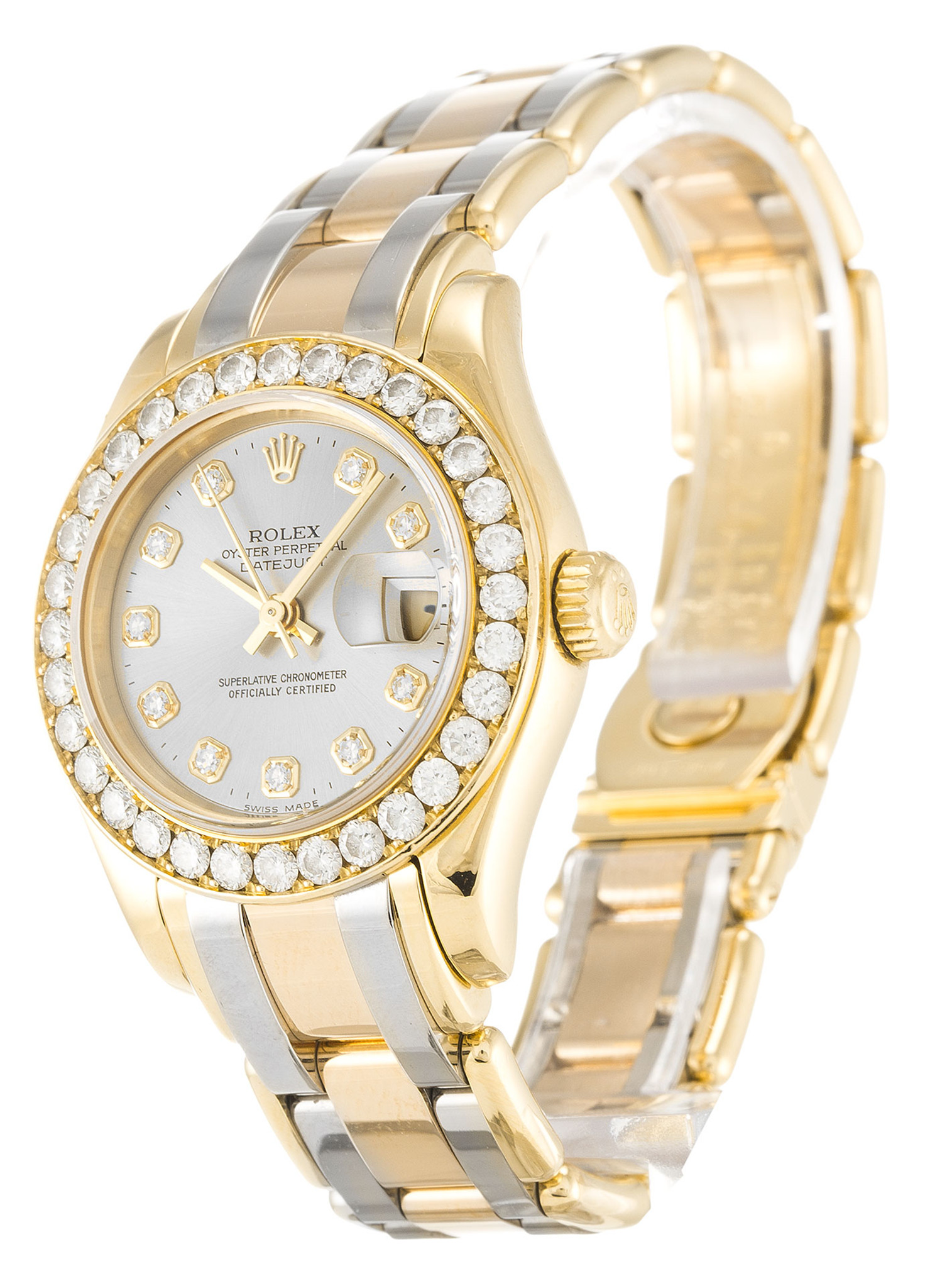 Replica Rolex Pearlmaster Weißes Zifferblatt Diamant Markers Dame 80298 29mm-1