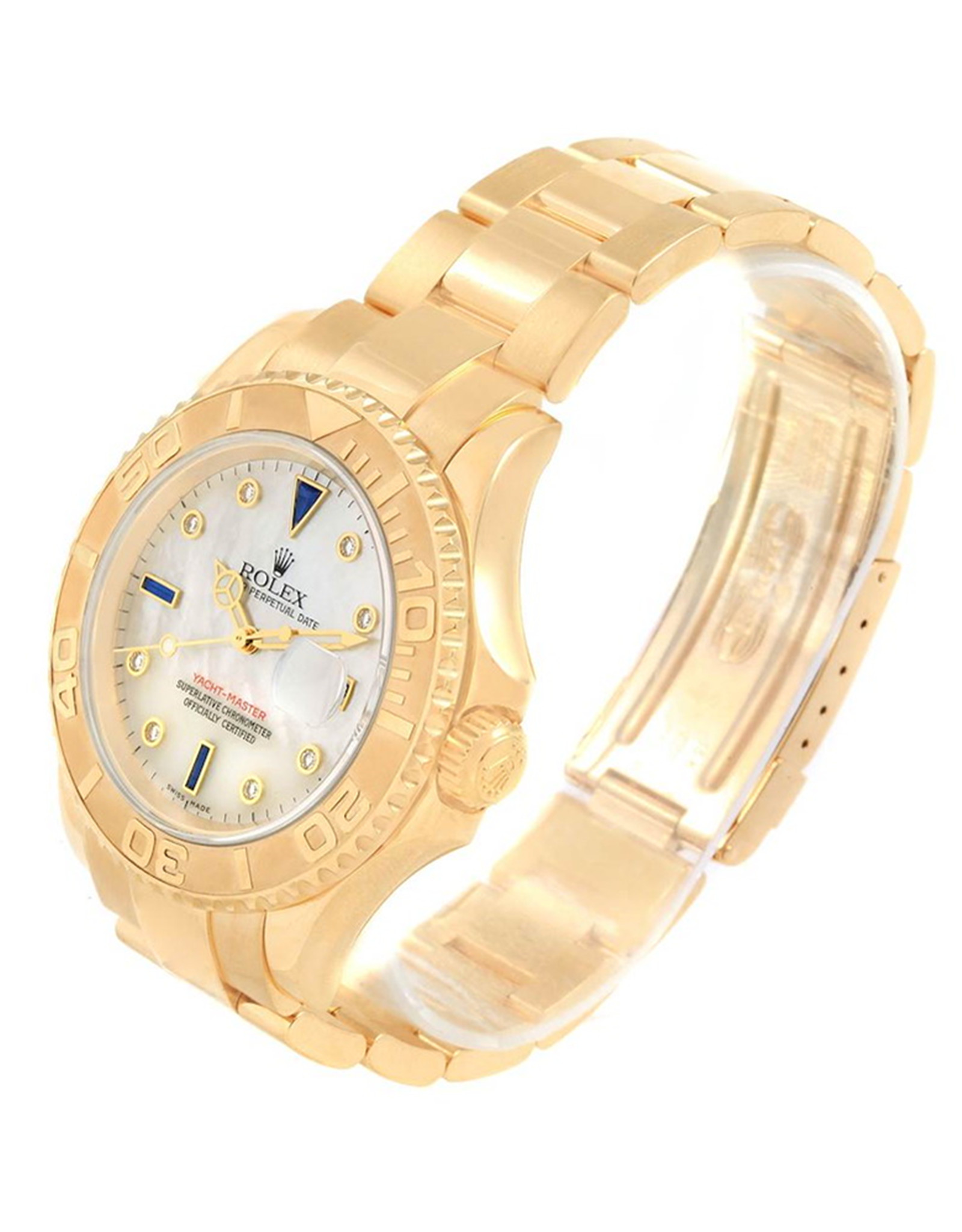 Replica Rolex Yacht Master Gelbgold Mop Diamant Sapphire Serti Replica Uhren 16628 40mm-1