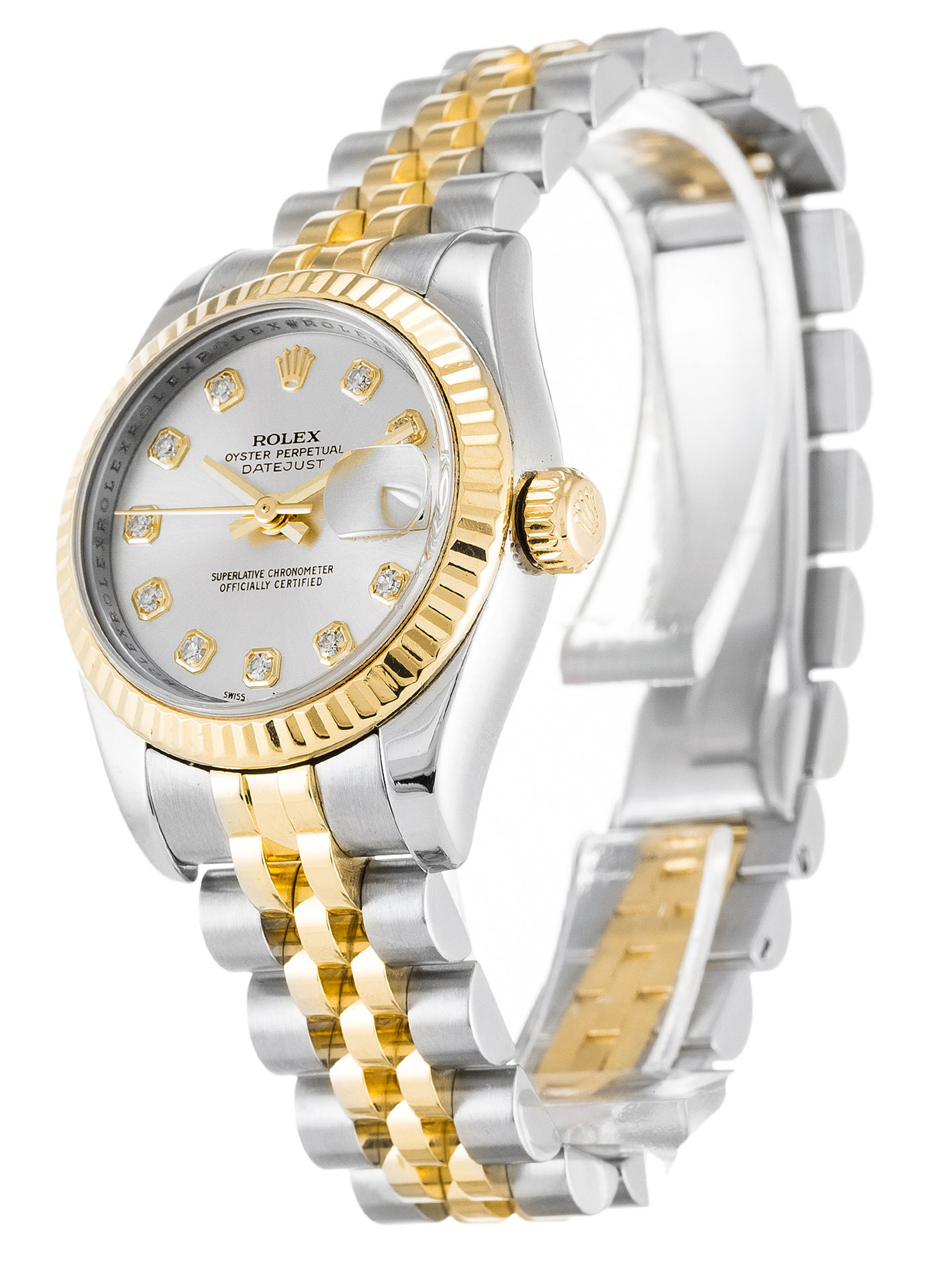 Replica Rolex Datejust Weißes Zifferblatt Diamant Markers Dame 179173 26mm-1