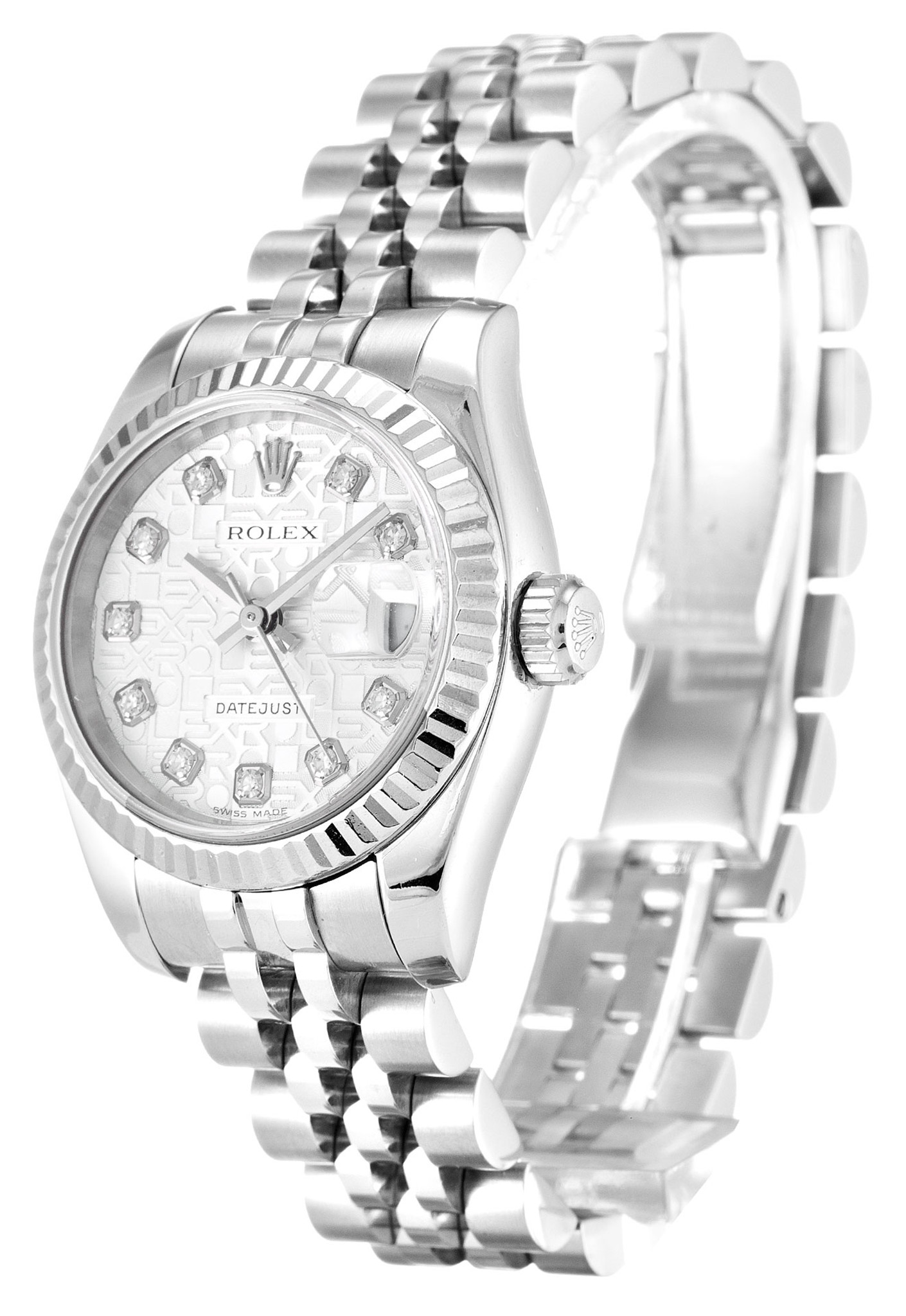 Replica Rolex Datejust Weißes Zifferblatt Diamant Markers Dame 179174 26mm-1