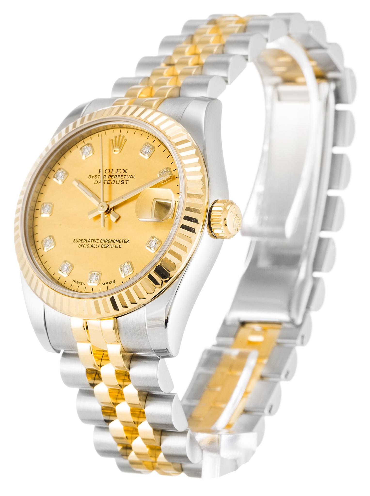 Replica Rolex Datejust Gelbgold Zifferblatt Diamantmarkierungen Dame 178273 31mm-1