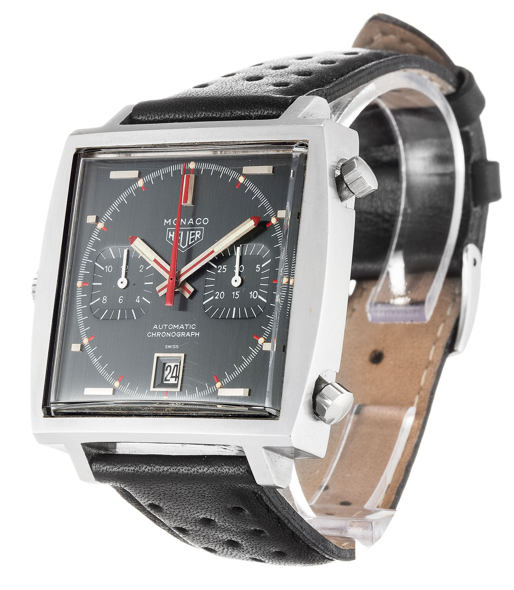 Replica Tag Heuer Monaco Schwarzes Zifferblatt Lederband 1133g-37mm-1